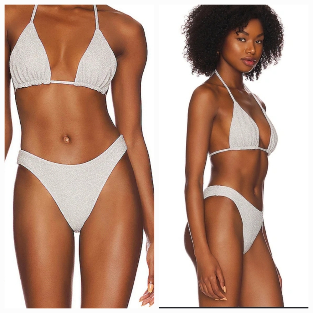 Good American Tiny Ties Silver Sparkle Bikini